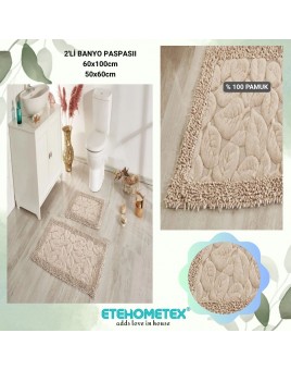 ÇAPA HOME PAMUK 2'Lİ BANYO PASPASI YAPRAK DESEN BEJ 8696474231912